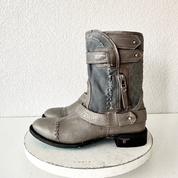 NEW Lane Boots Womens Gray Leather Canvas Mid-Calf Western Moto Style Zip Size 8 - Picture 5 of 13